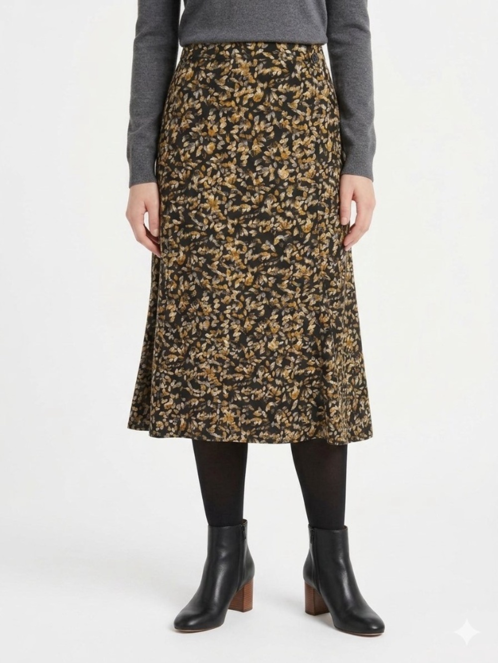 Christopher & Banks Floral Midi Yellow Ditsy A-Line Midi Skirt 10 Fall Scandi